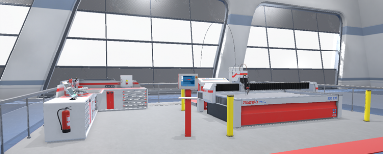 Atelier virtuel avec une machine de découpe jet d'eau Resato