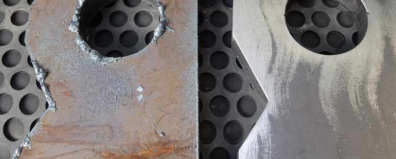 Ebavurage avant après d'une pièce découpée au laser