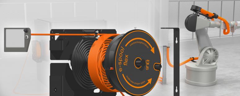 L'enrouleur modulaire e-spool flex permet de ranger des câbles simplement et de manière sûre.