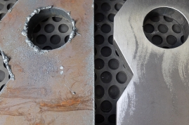 Ebavurage avant après d'une pièce découpée au laser