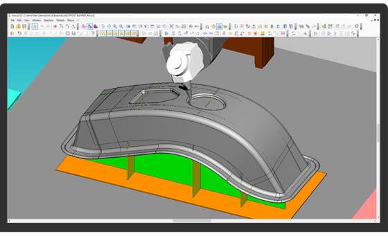 Almacam Space Cut, logiciel de programmation pour machines de découpe 3D.